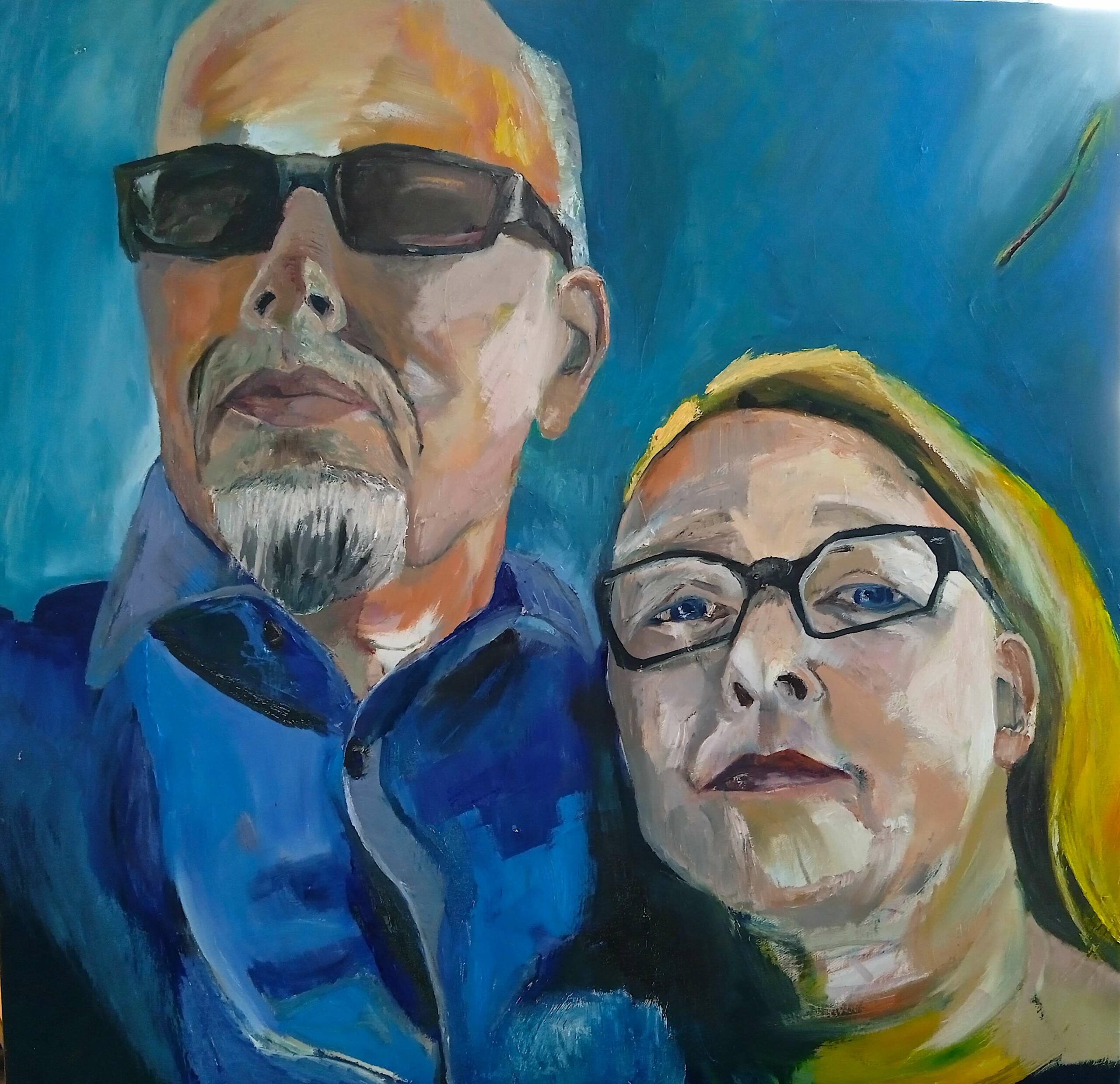 Mann und Frau als Paar, Hintergrund Himmel, gemalt von Ute Meta Kuehn, 2022