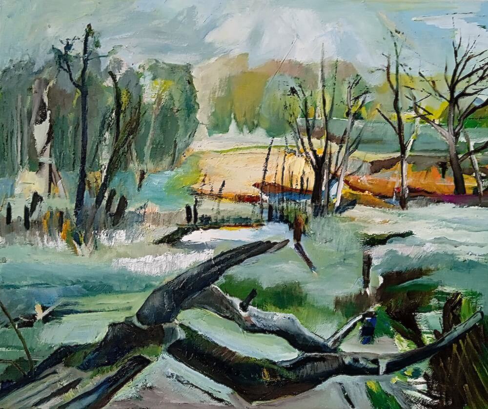 Vor dem Wald mit Altholz, gemalt von Ute Meta Kuehn, 2022