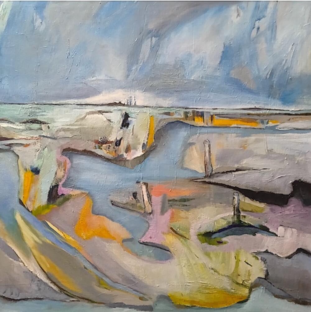 Wattinseln in Pastelltoenen, Oel, gemalt von Ute Meta Kuehn, 2021