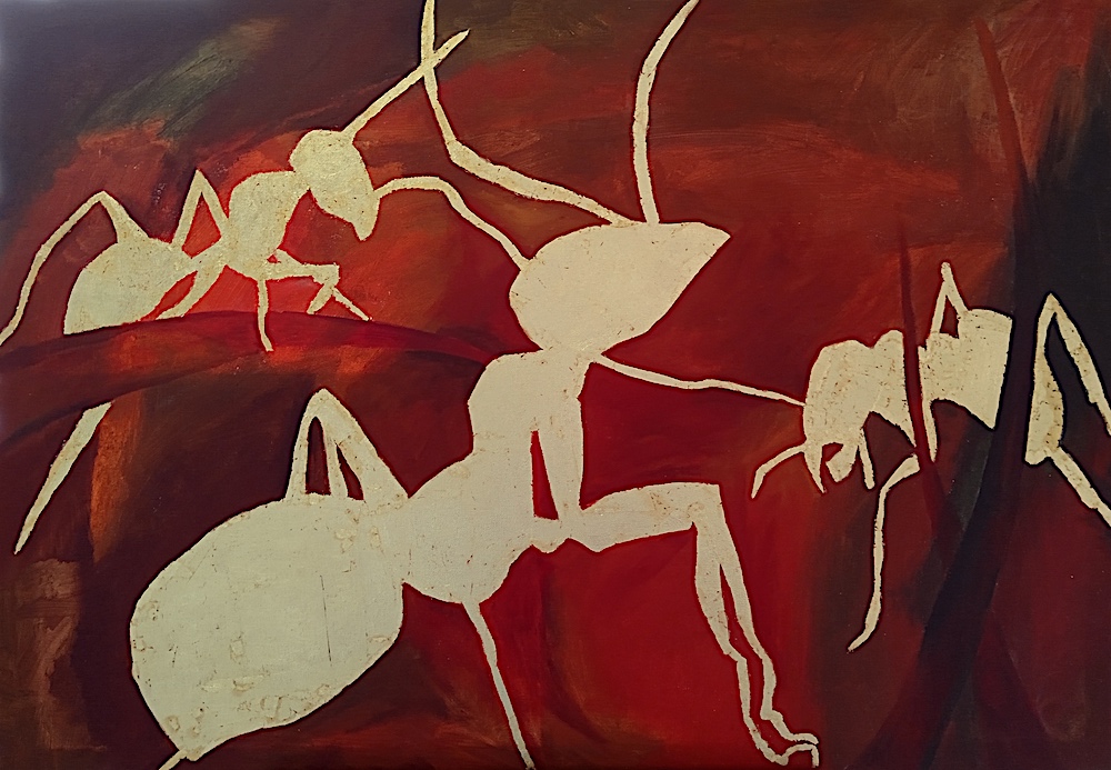 Insekten in Gold, Goldwert, Insektensterben, groß, gemalt von Ute Meta Kühn, 2022